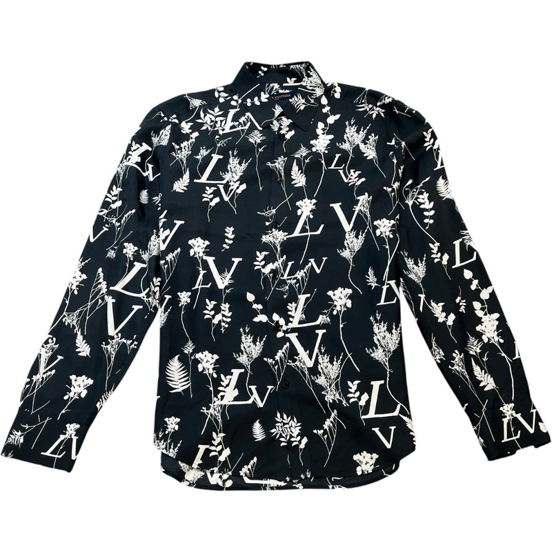 Louis Vuitton Men's Floral Logo Print Long Sleeve Shirt Black Size L