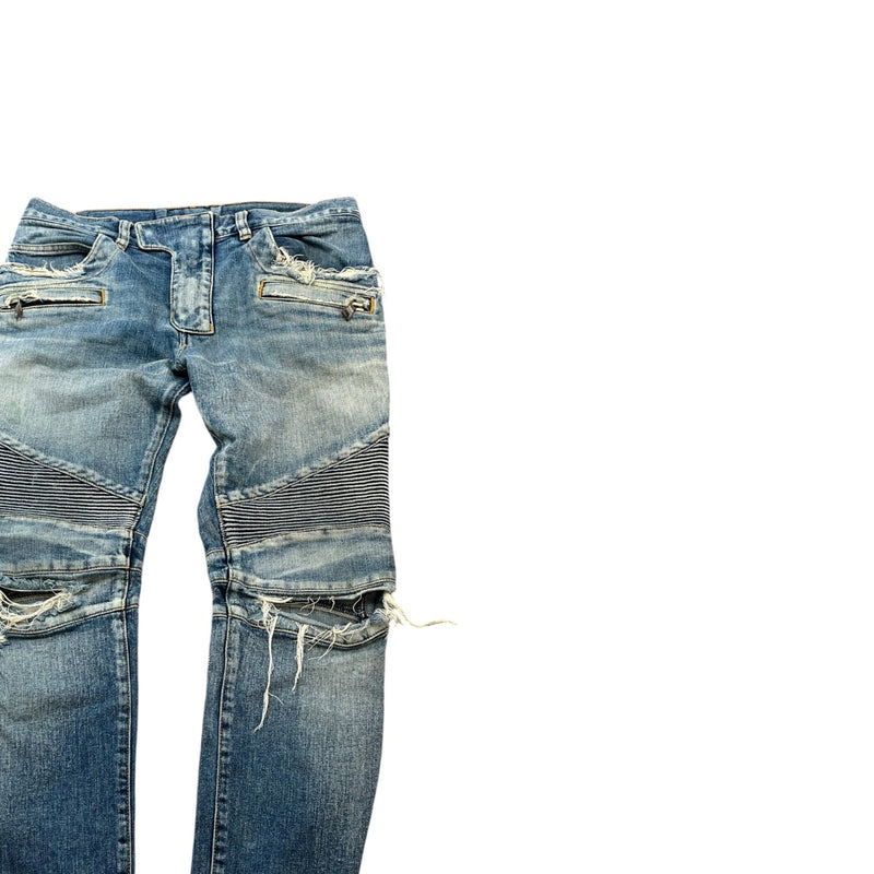 Balmain Men's Distressed Biker Jeans Blue Size W32