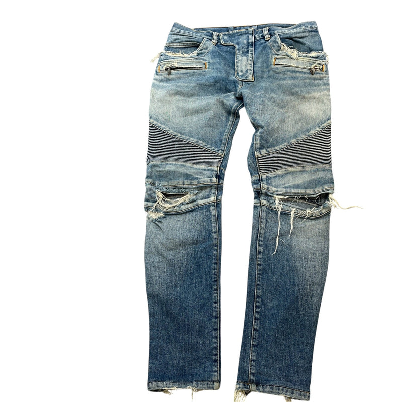 Balmain Men's Distressed Biker Jeans Blue Size W32