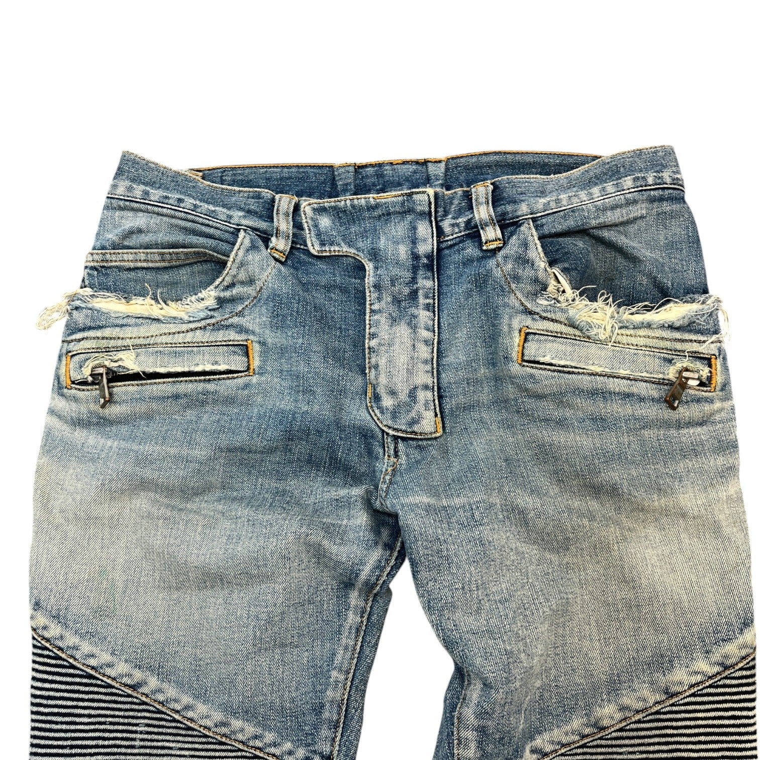 Balmain Men's Distressed Biker Jeans Blue Size W32 - Photo 5