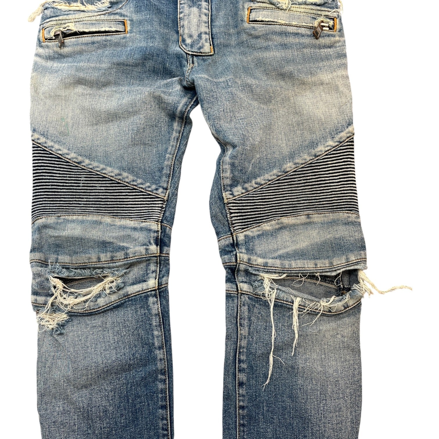 Balmain Men's Distressed Biker Jeans Blue Size W32 - Photo 6