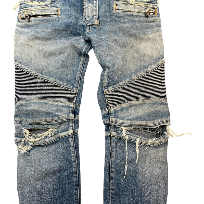 Balmain Men's Distressed Biker Jeans Blue Size W32