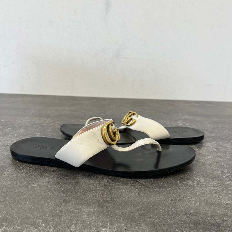 Women's Thong Flat Marmont Double G Sandals White Size UK 6 / EU 39