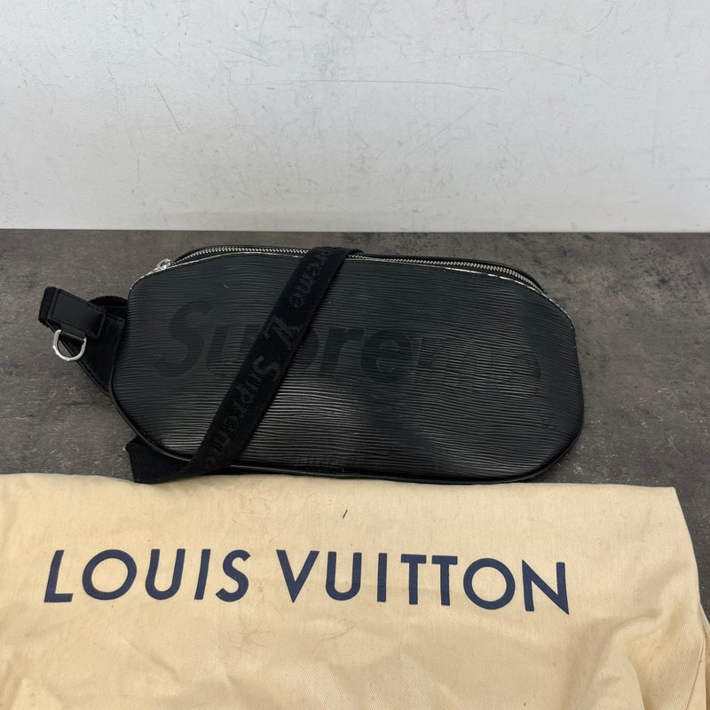 Men's X Supreme Logo Epi Leather Messenger Bag Black