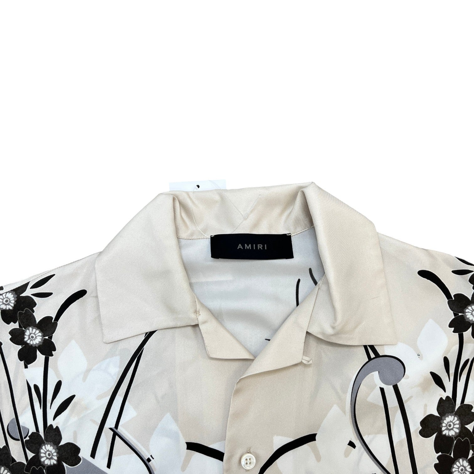 Amiri Men's Floral Logo Print Short Sleeve Shirt Beige Size M - Photo 5