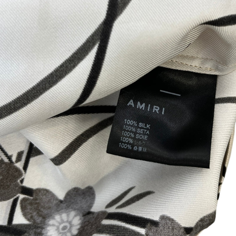 Amiri Men's Floral Logo Print Short Sleeve Shirt Beige Size M