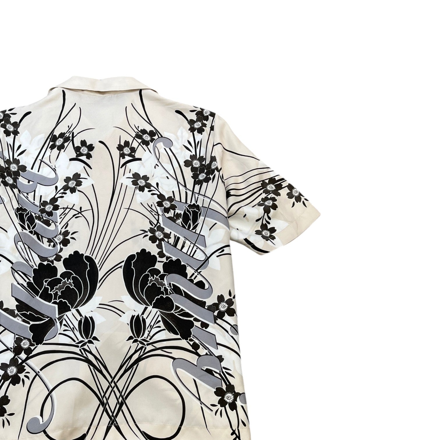 Amiri Men's Floral Logo Print Short Sleeve Shirt Beige Size M - Photo 4