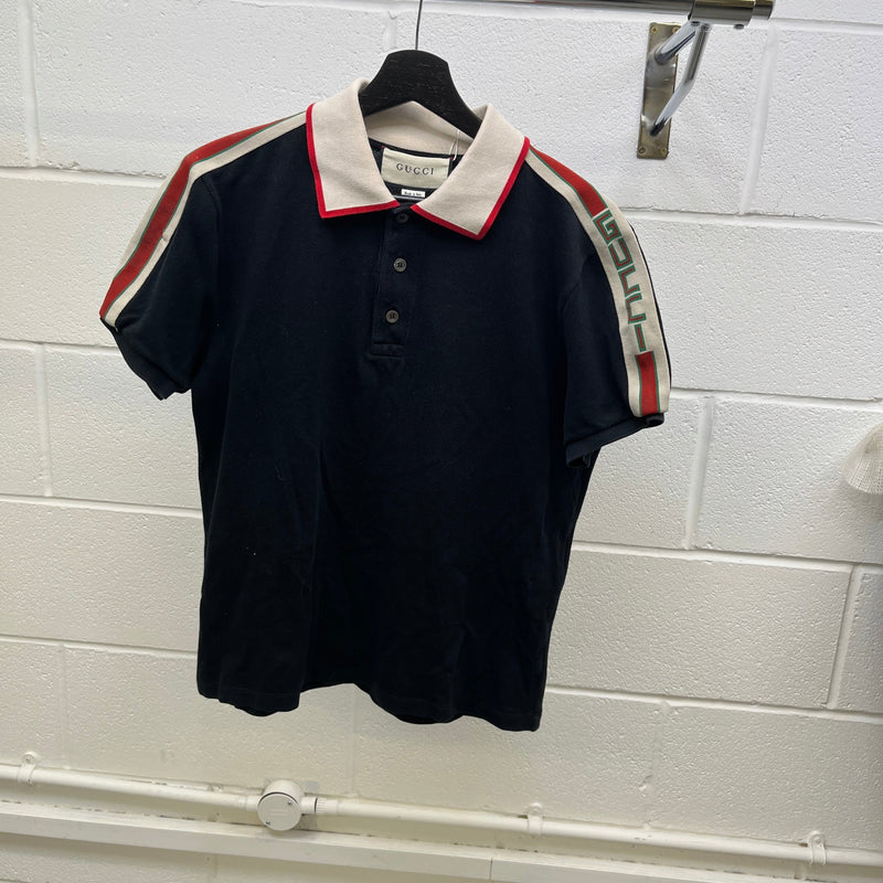 Men's Tape Logo Polo Shirt Black Size M