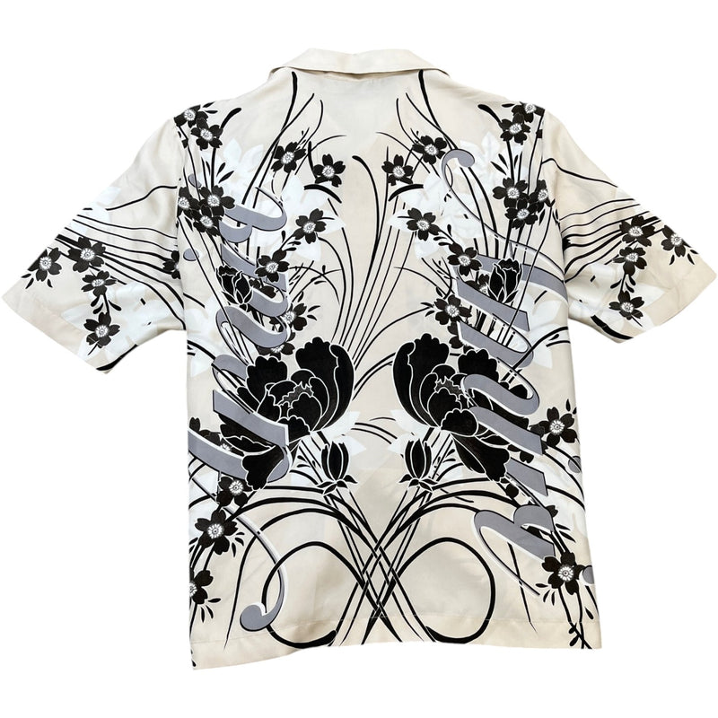 Amiri Men's Floral Logo Print Short Sleeve Shirt Beige Size M