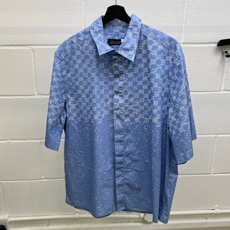Men's Gradient Monogram Short Sleeve Shirt Blue Size XL