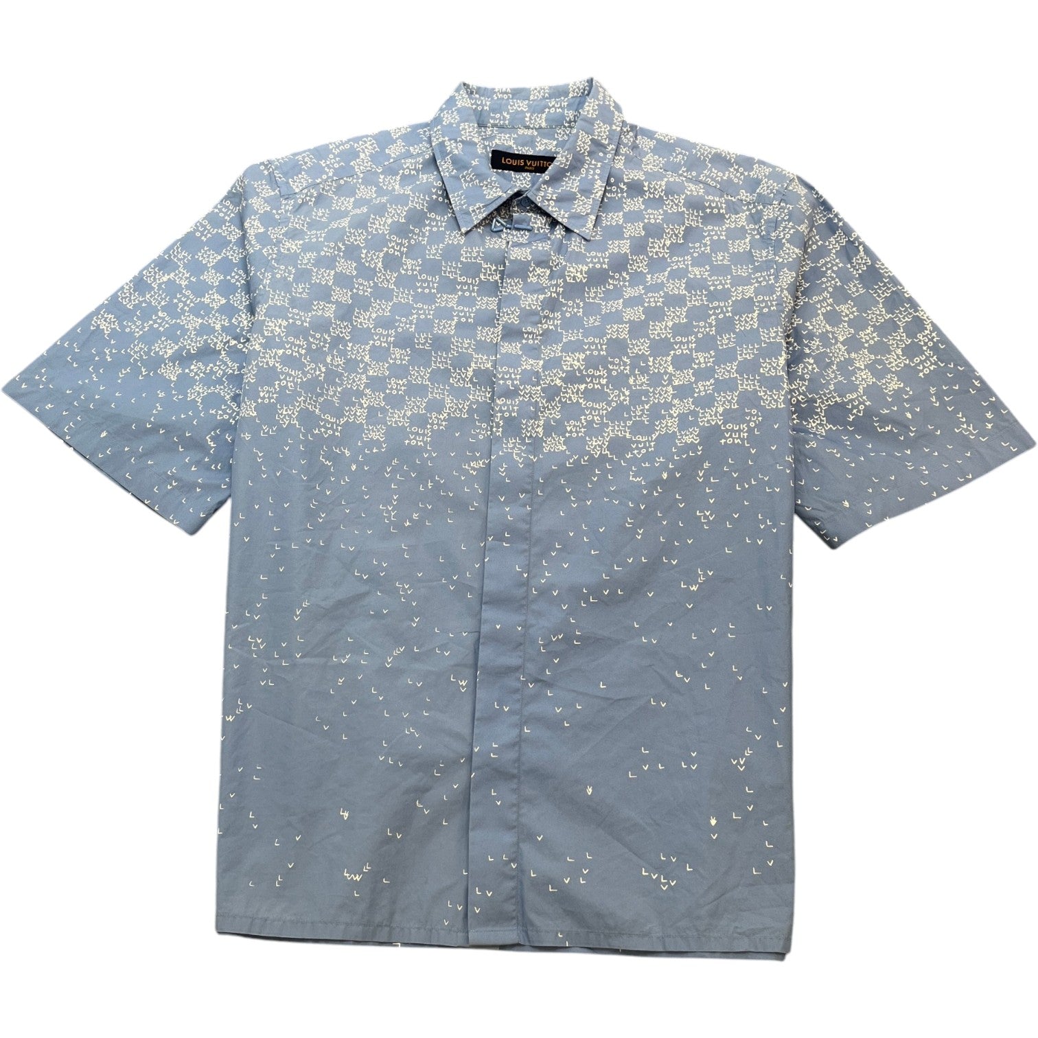Men's Gradient Monogram Short Sleeve Shirt Blue Size XL - Photo 1