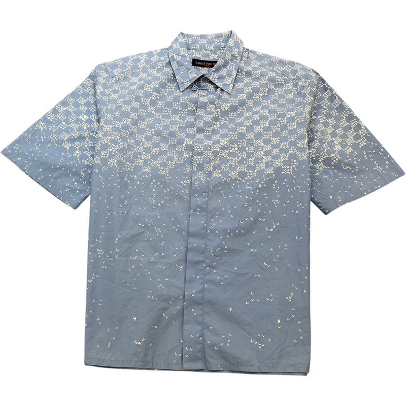 Men's Gradient Monogram Short Sleeve Shirt Blue Size XL