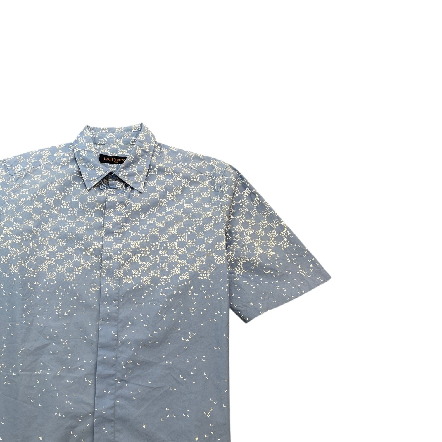 Men's Gradient Monogram Short Sleeve Shirt Blue Size XL - Photo 3