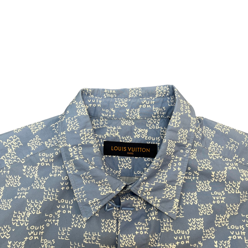 Men's Gradient Monogram Short Sleeve Shirt Blue Size XL