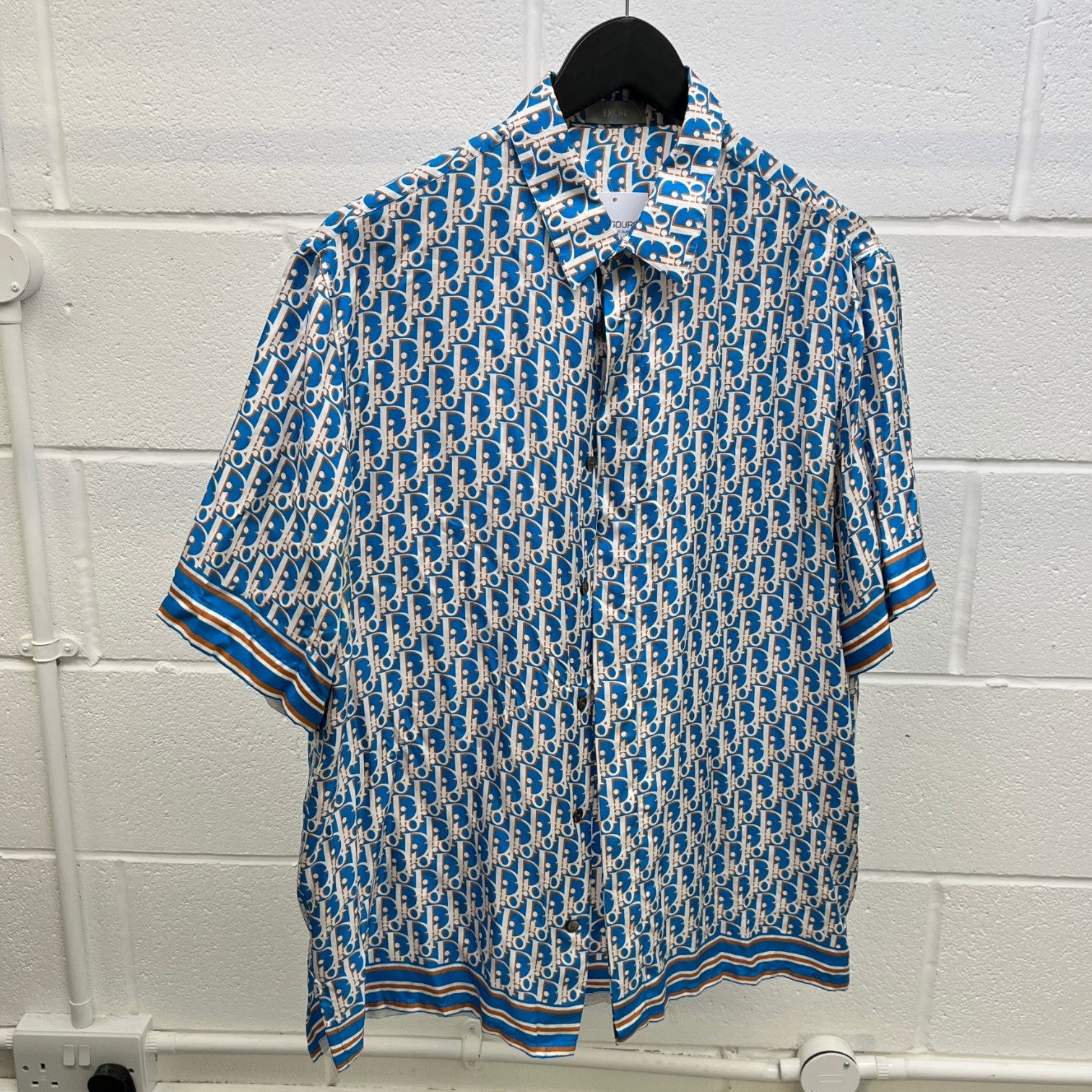 Dior Men's Oblique Short Sleeve Shirt Blue Size M - Photo 7