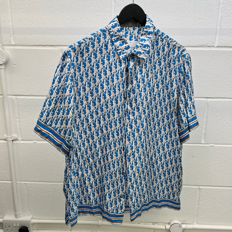 Dior Men's Oblique Short Sleeve Shirt Blue Size M