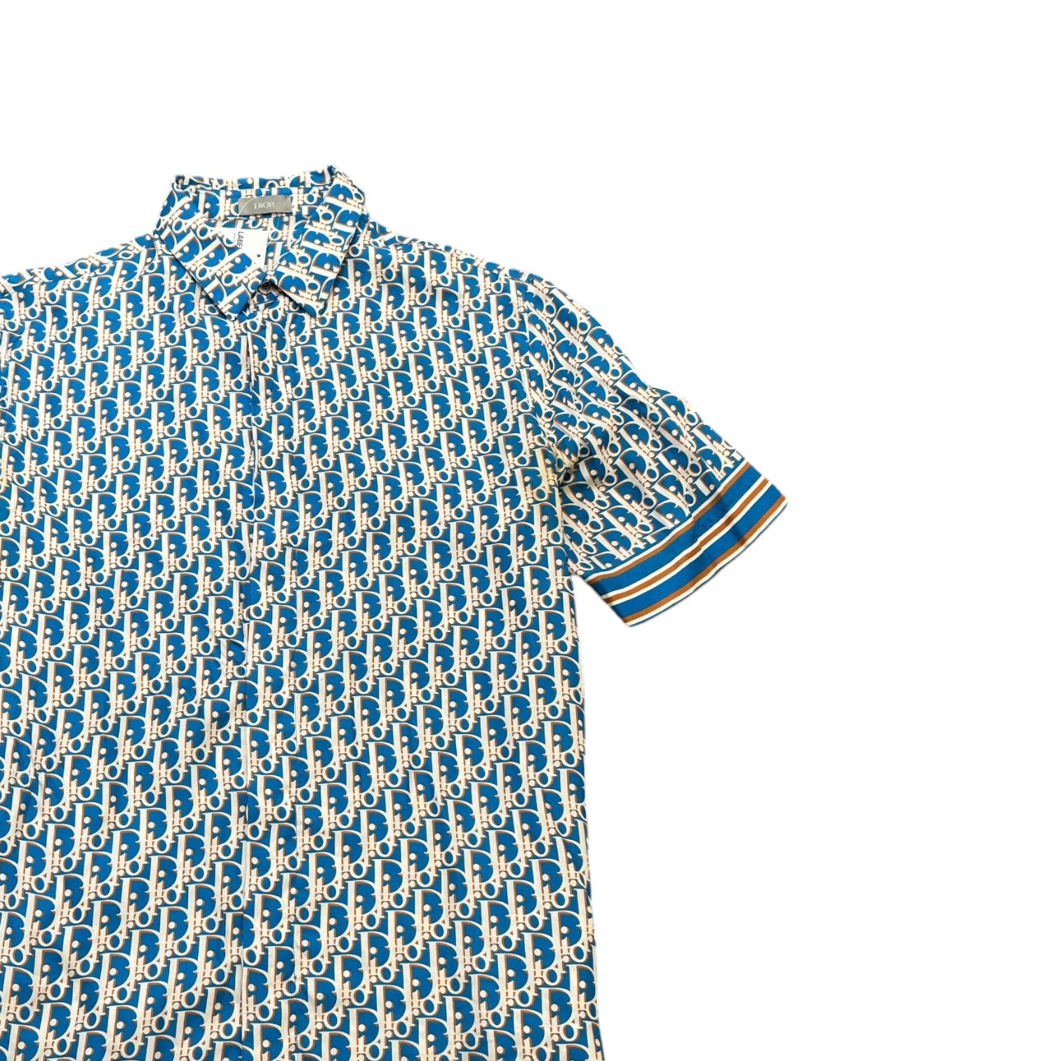 Dior Men's Oblique Short Sleeve Shirt Blue Size M - Photo 3