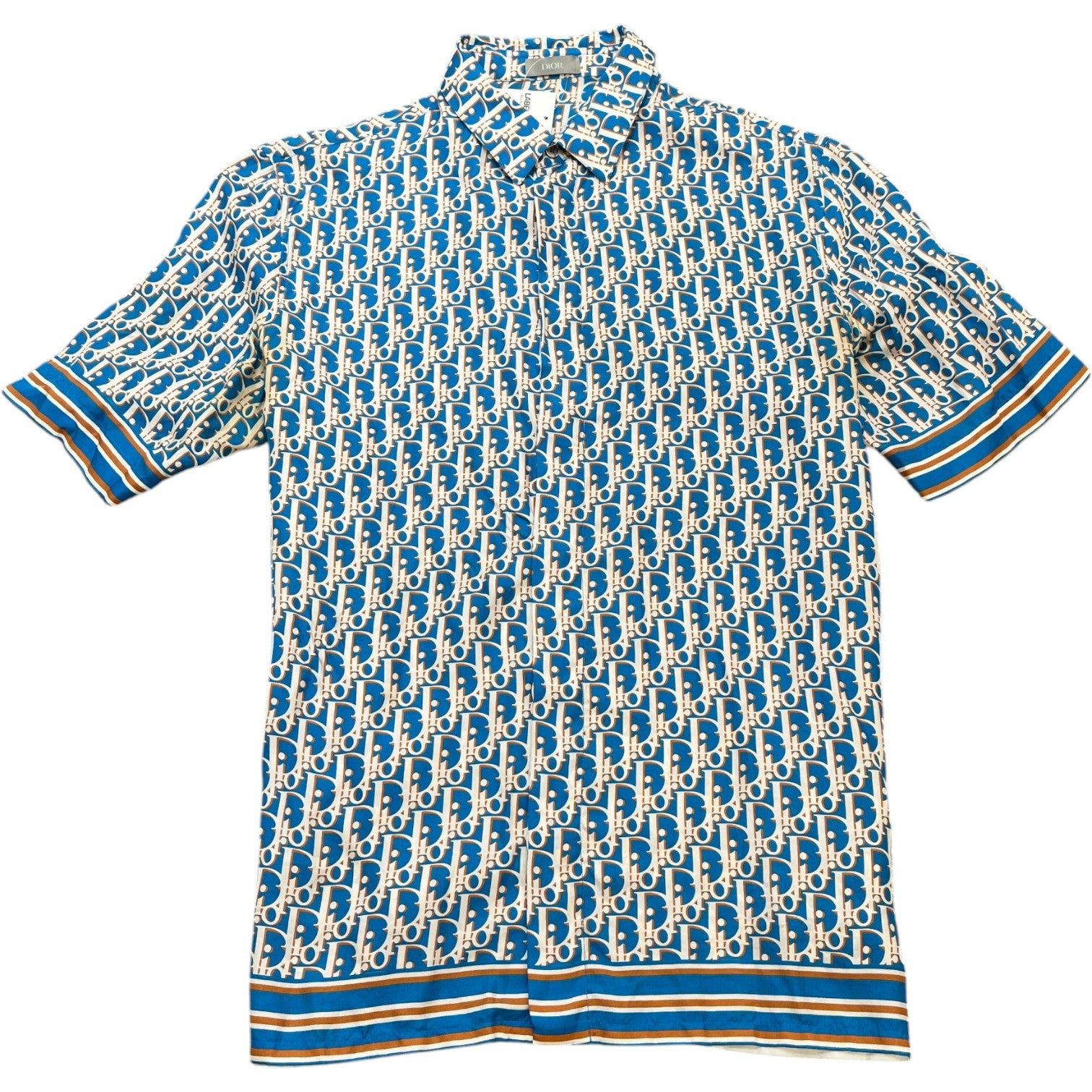 Dior Men's Oblique Short Sleeve Shirt Blue Size M - Photo 1