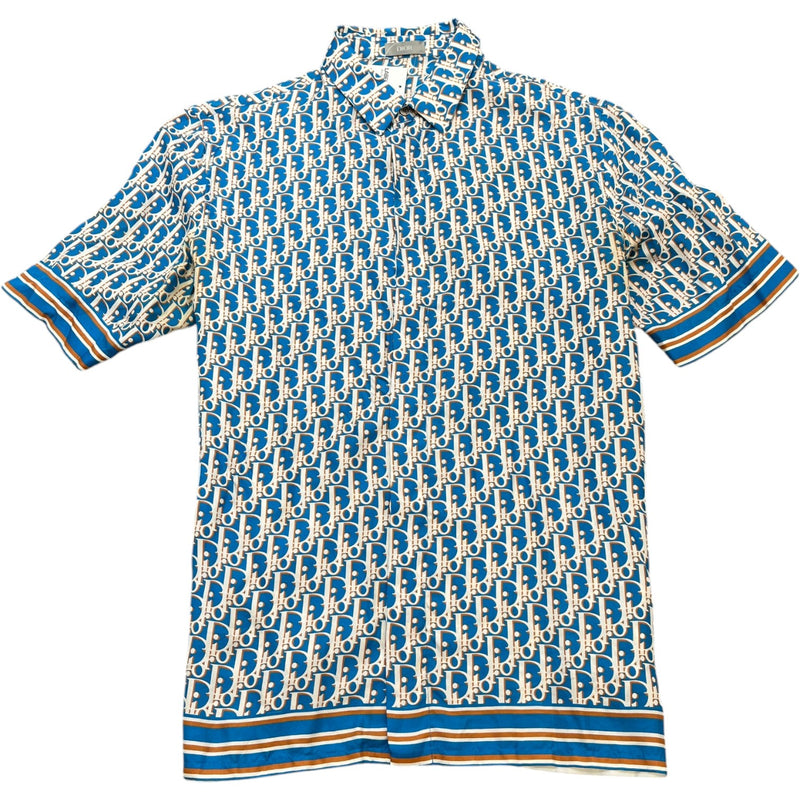 Dior Men's Oblique Short Sleeve Shirt Blue Size M