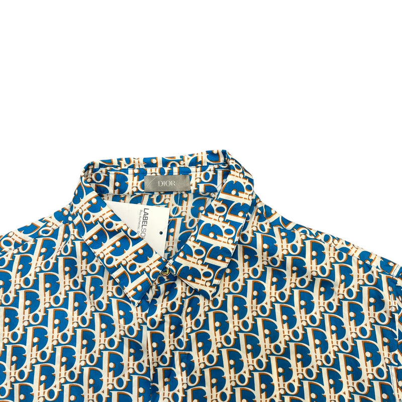 Dior Men's Oblique Short Sleeve Shirt Blue Size M