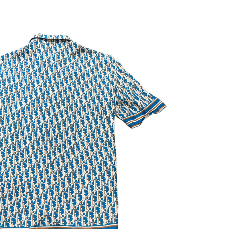 Dior Men's Oblique Short Sleeve Shirt Blue Size M