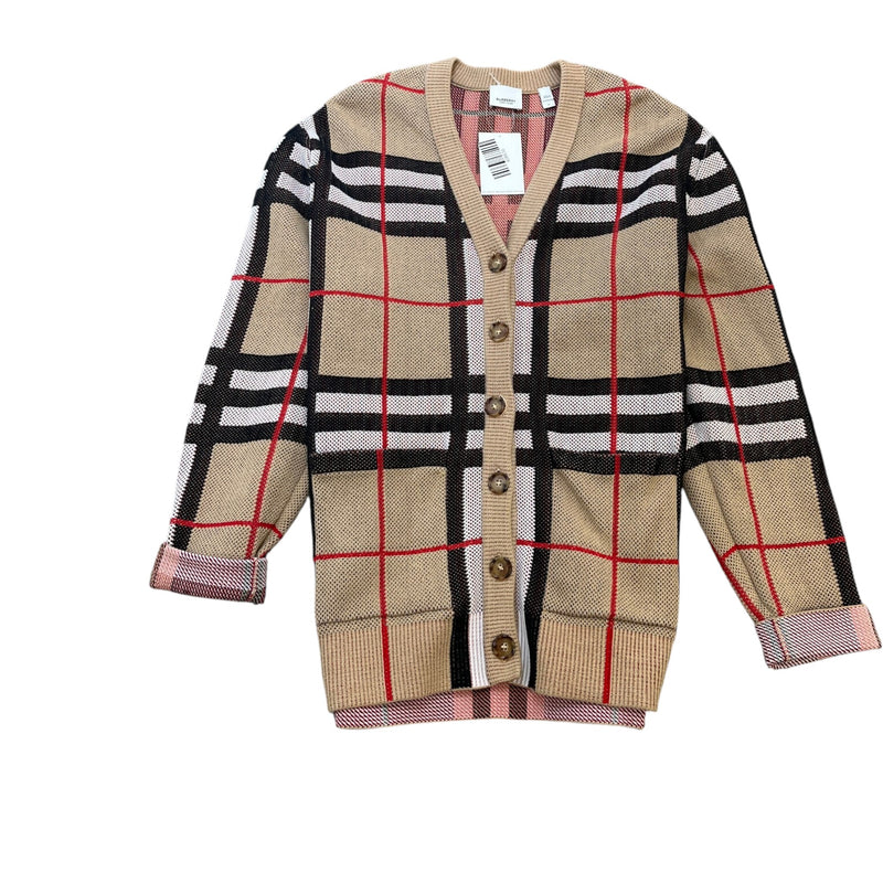 Women's Checkered Cardigan Beige Size M / UK 10