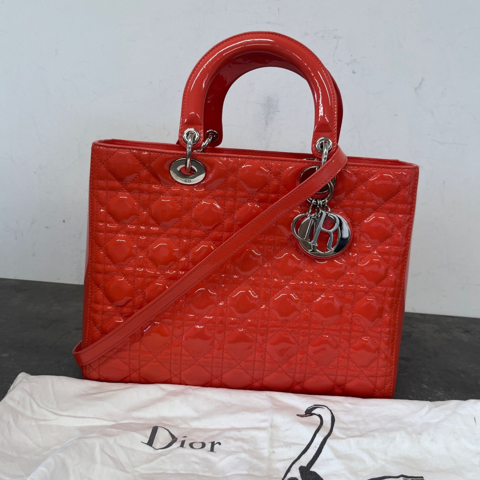 Women's Large Lady Dior Handbag Red - Photo 14