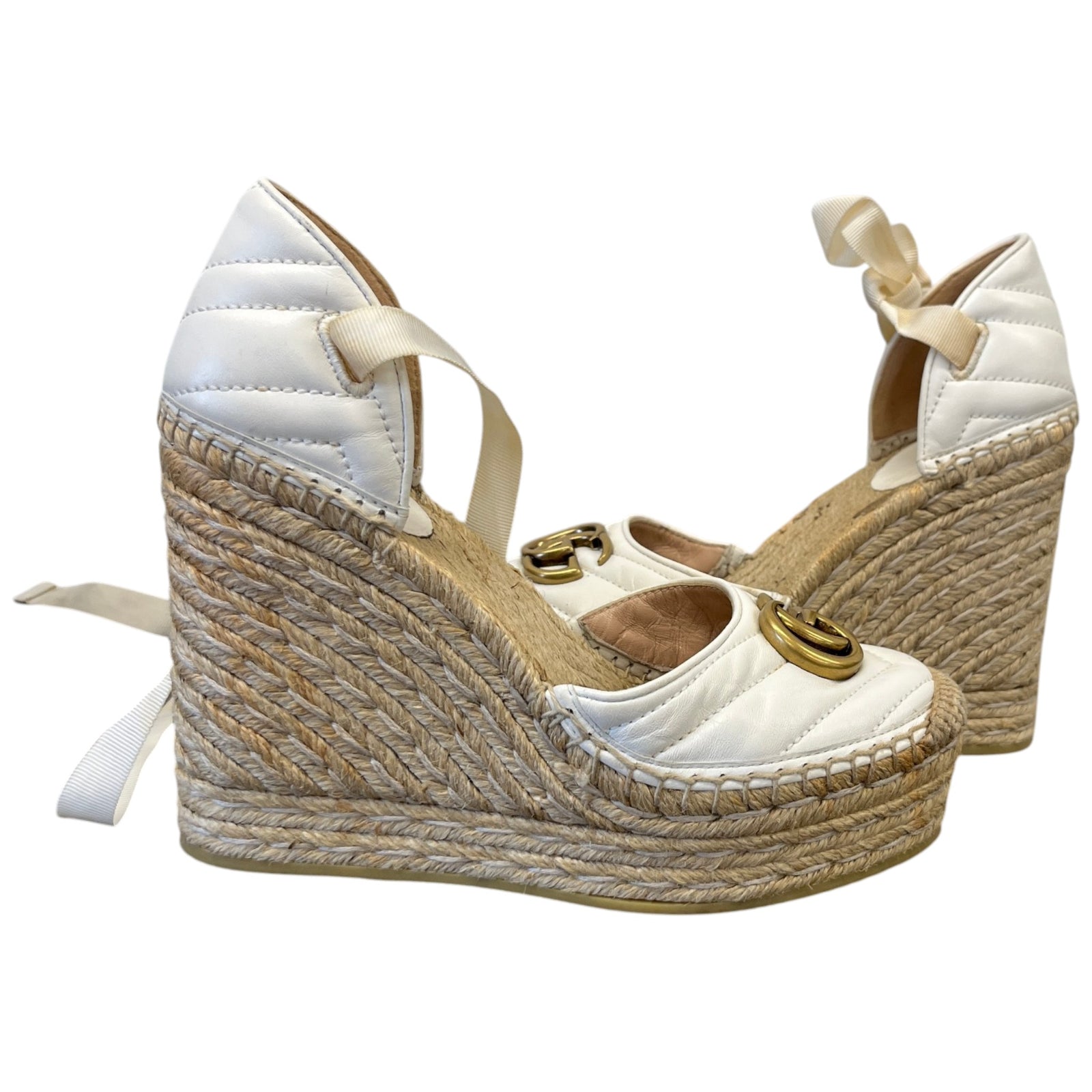 Women's GG Marmont Wedge Heels White Size 3.5 - Photo 3
