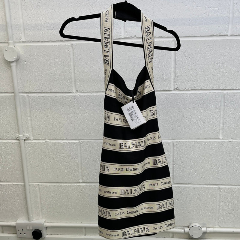 Balmain Women's Striped Jacquard Halterneck Mini Dress Top Black Size 6
