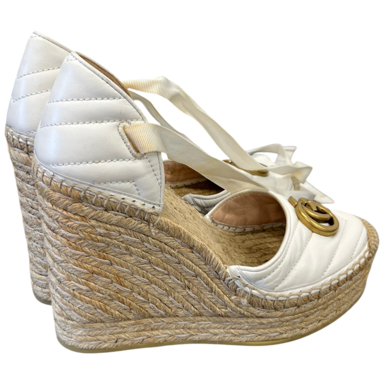 Women's GG Marmont Wedge Heels White Size 3.5 - Photo 8