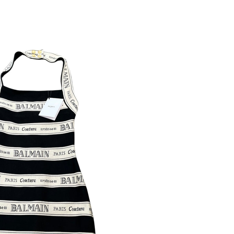 Balmain Women's Striped Jacquard Halterneck Mini Dress Top Black Size 6