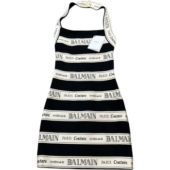 Women's Striped Jacquard Halterneck Mini Dress Top Black Size XS