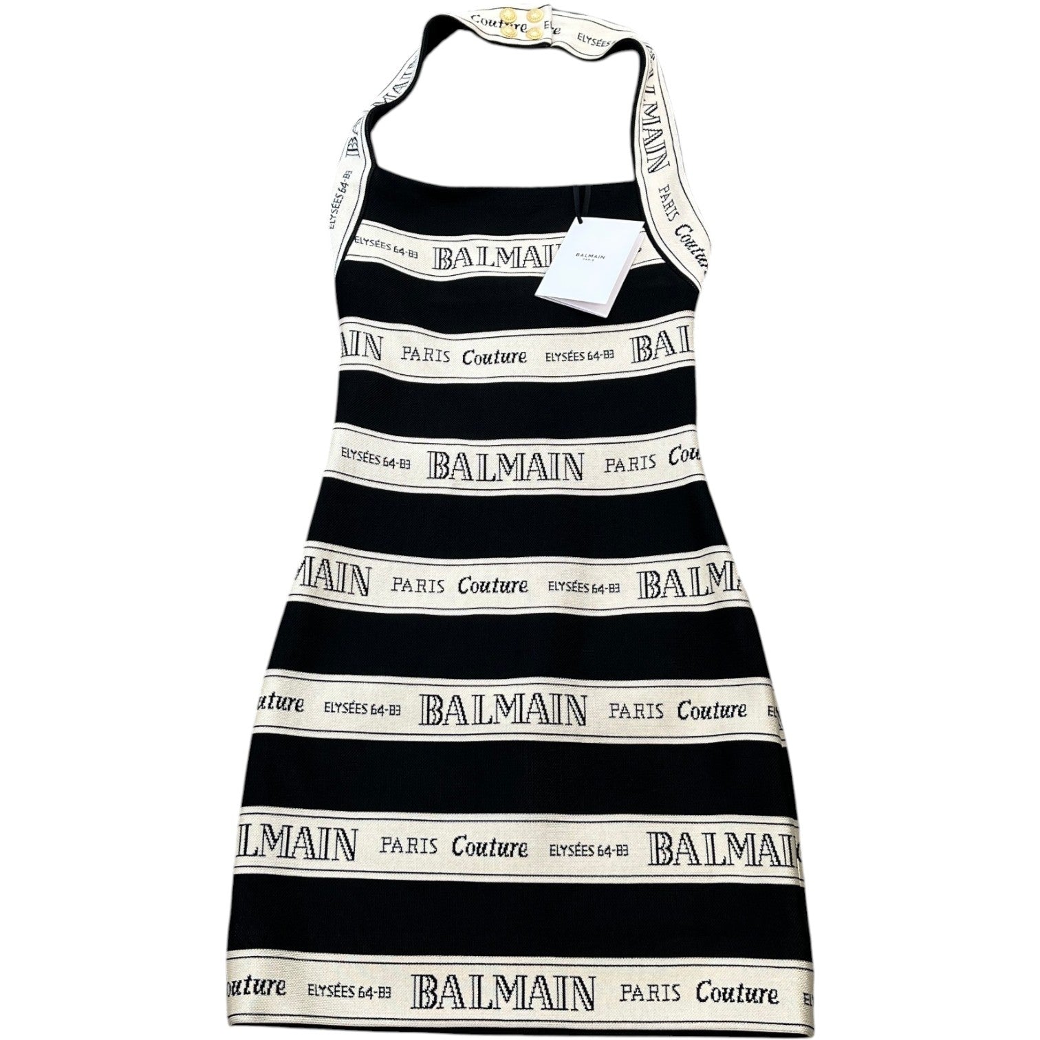 Balmain Women's Striped Jacquard Halterneck Mini Dress Top Black Size 6 - Photo 1