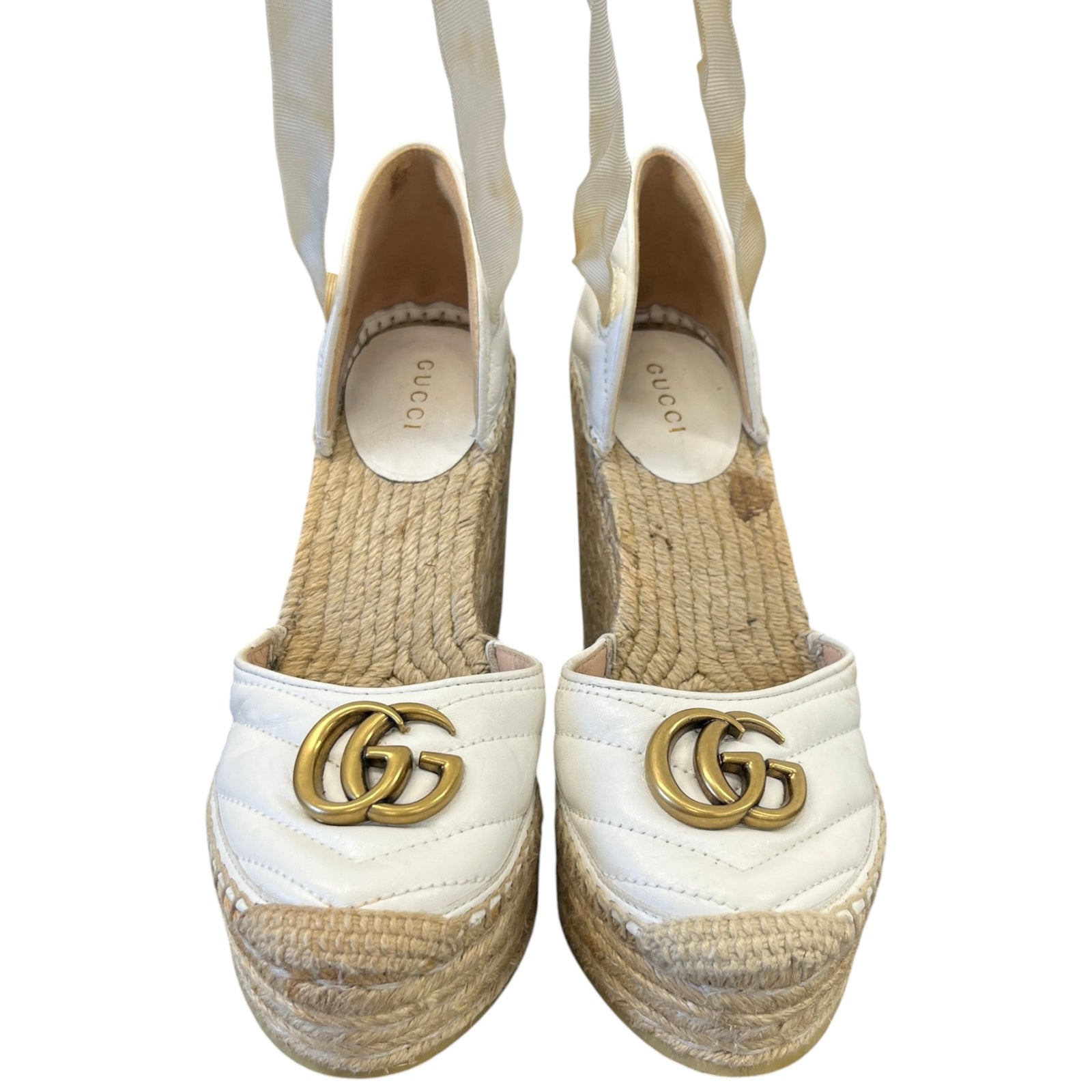 Women's GG Marmont Wedge Heels White Size 3.5 - Photo 6