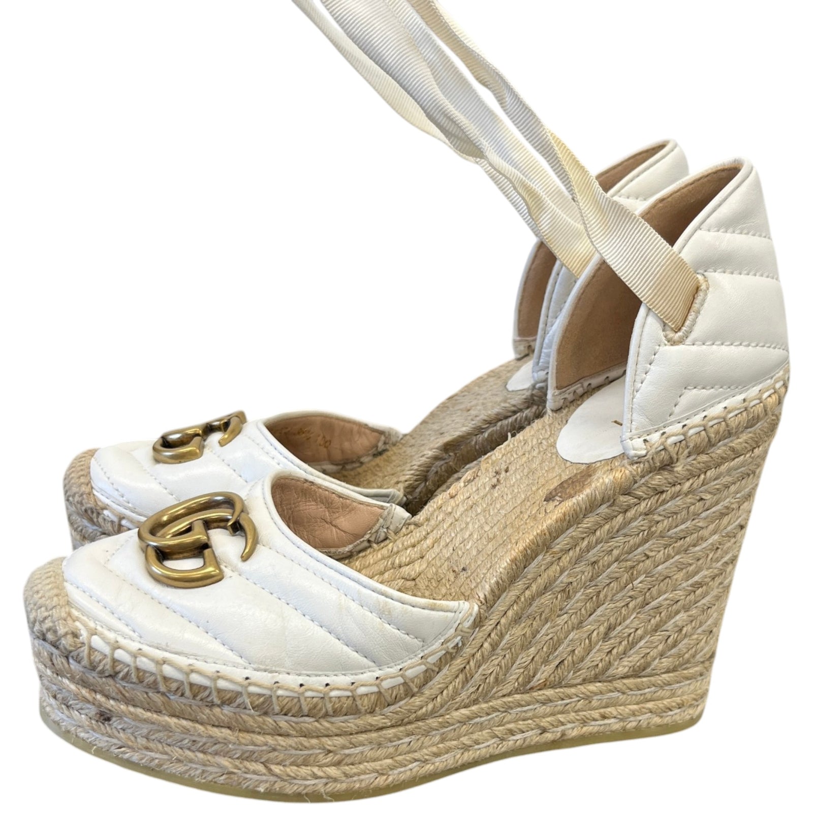 Women's GG Marmont Wedge Heels White Size 3.5 - Photo 9