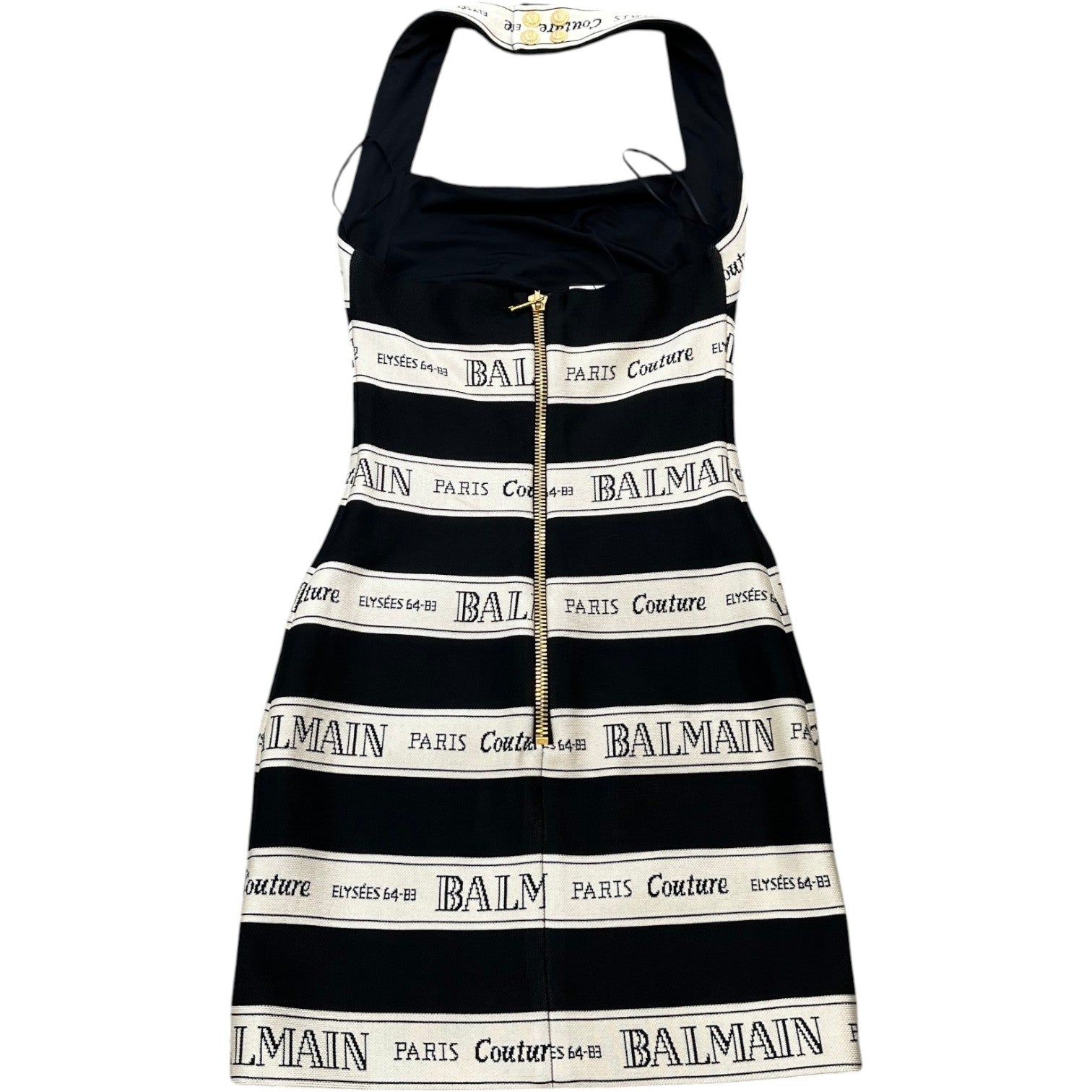 Balmain Women's Striped Jacquard Halterneck Mini Dress Top Black Size 6 - Photo 2