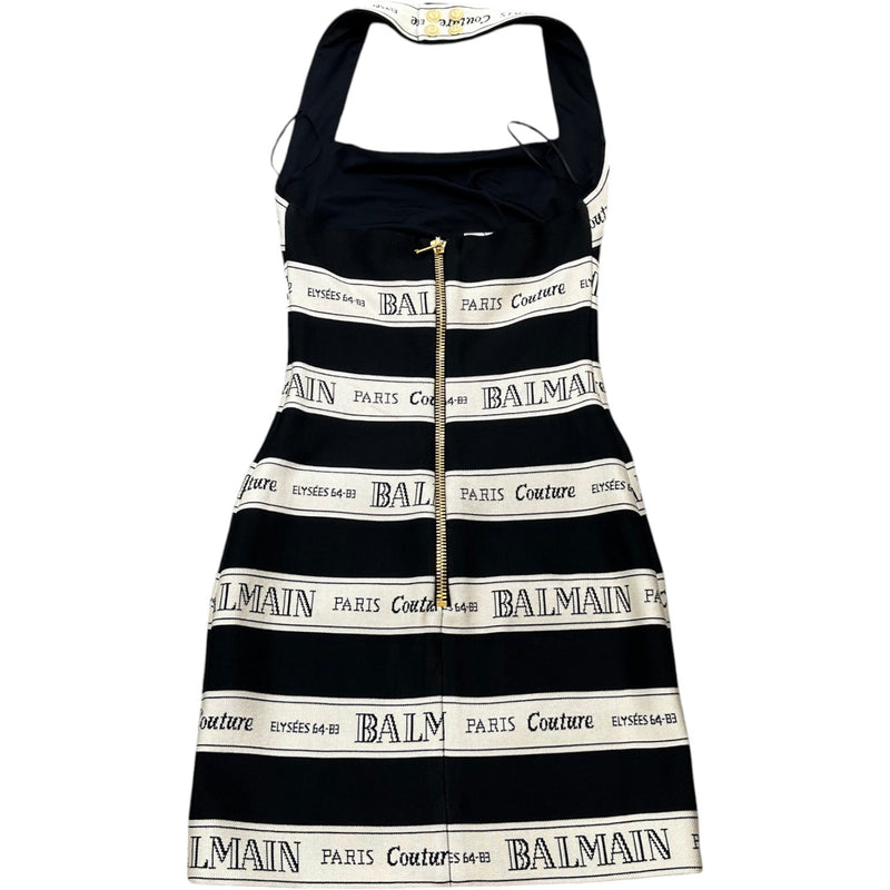Balmain Women's Striped Jacquard Halterneck Mini Dress Top Black Size 6