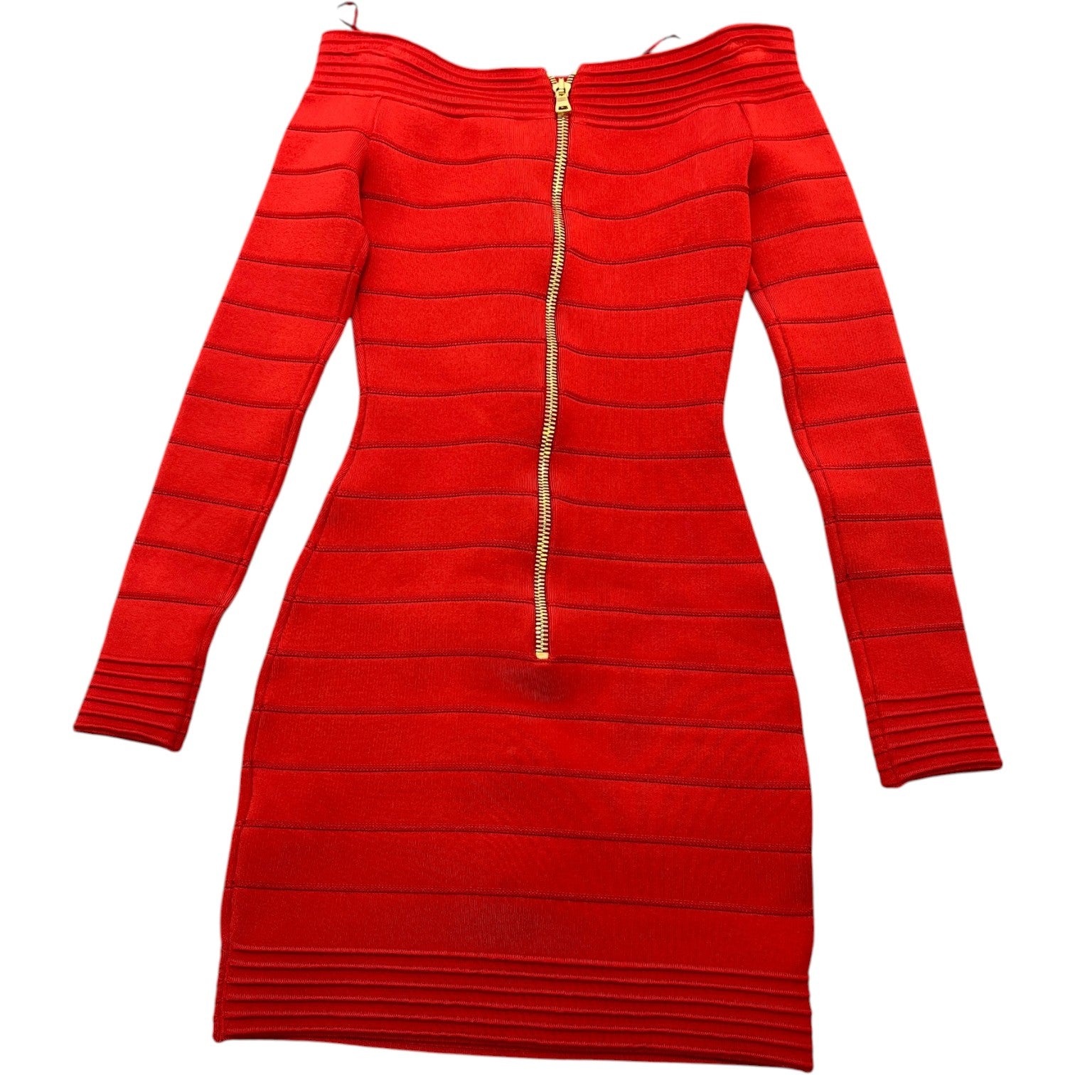 Balmain Women's Off The Shoulder Stretch Knit Mini Dress Top Red Size 6 - Photo 2