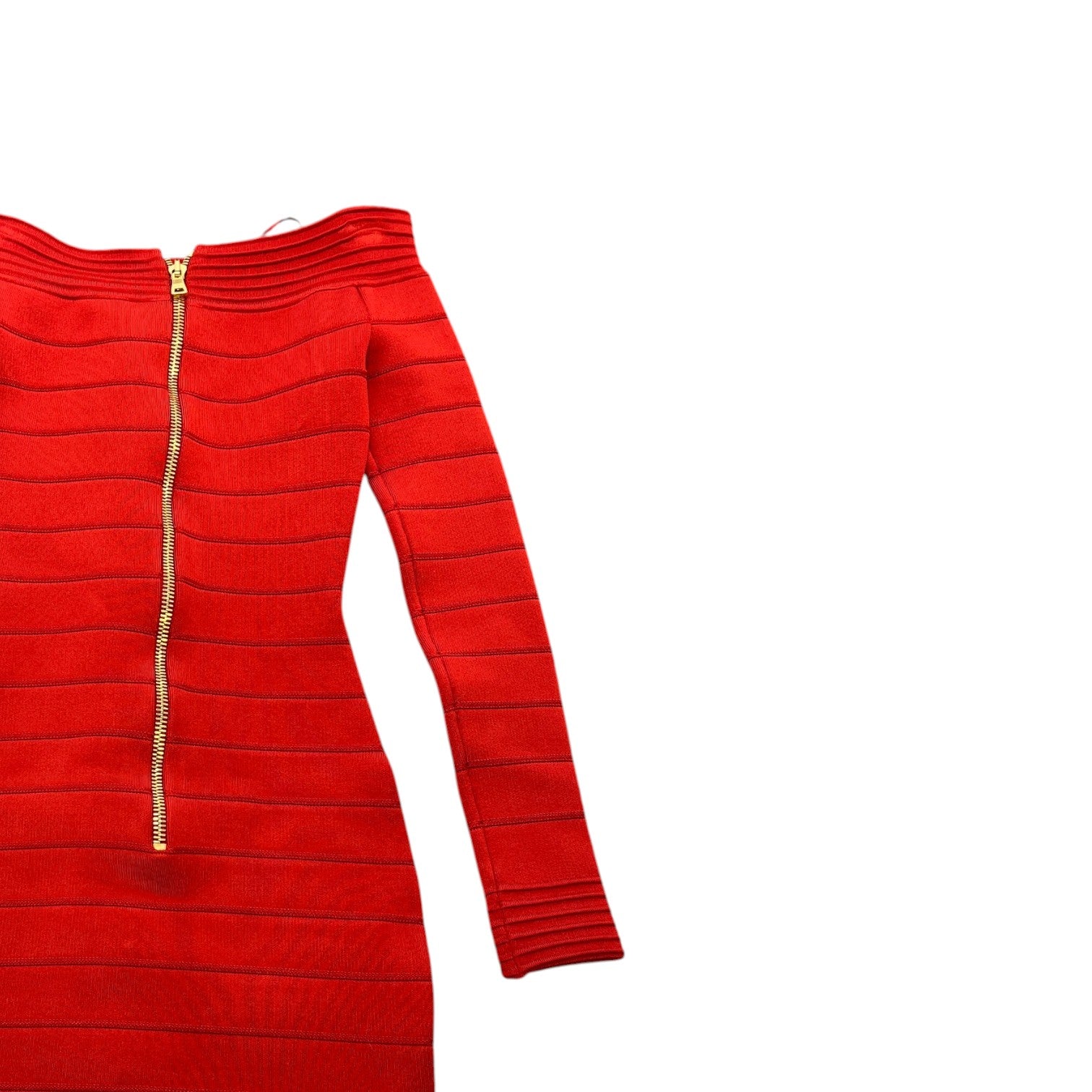 Balmain Women's Off The Shoulder Stretch Knit Mini Dress Top Red Size 6 - Photo 4