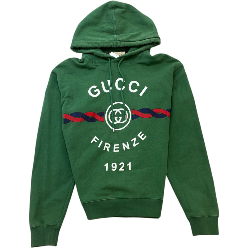 Men's Firenze 1921 Logo Print Hoodie Green Size M