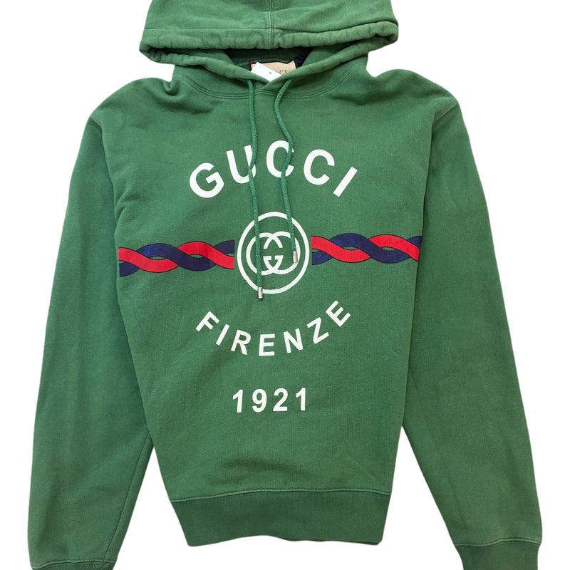 Men's Firenze 1921 Logo Print Hoodie Green Size M