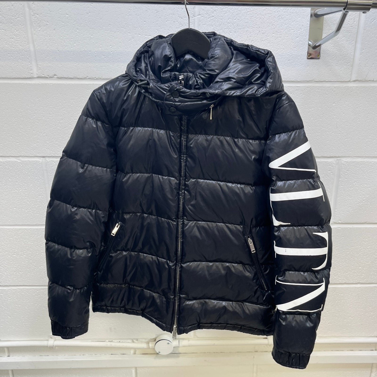 Men's Logo Print Down Jacket Black Size M - Photo 9