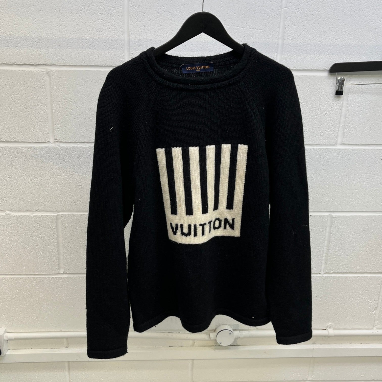 Men's Barcode Intarsia Knit Jumper Black Size L - Photo 8