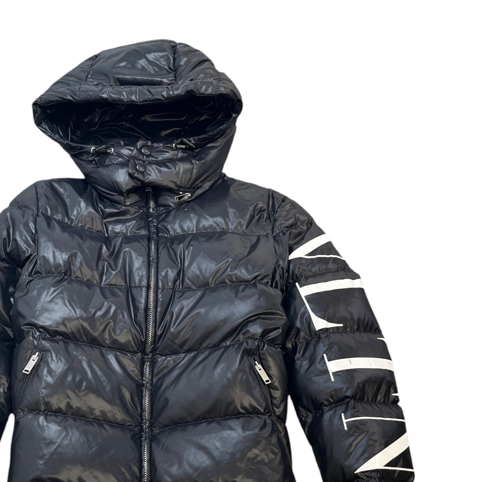 Men's Logo Print Down Jacket Black Size M - Photo 3