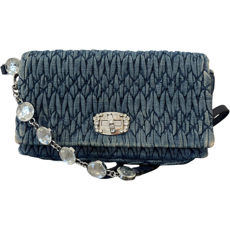 Women's Crystal Embellished Matelasse Crossbody Bag Blue