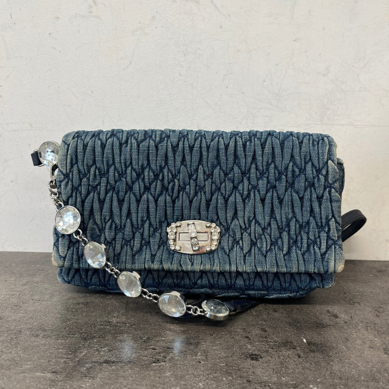 Women's Crystal Embellished Matelasse Crossbody Bag Blue