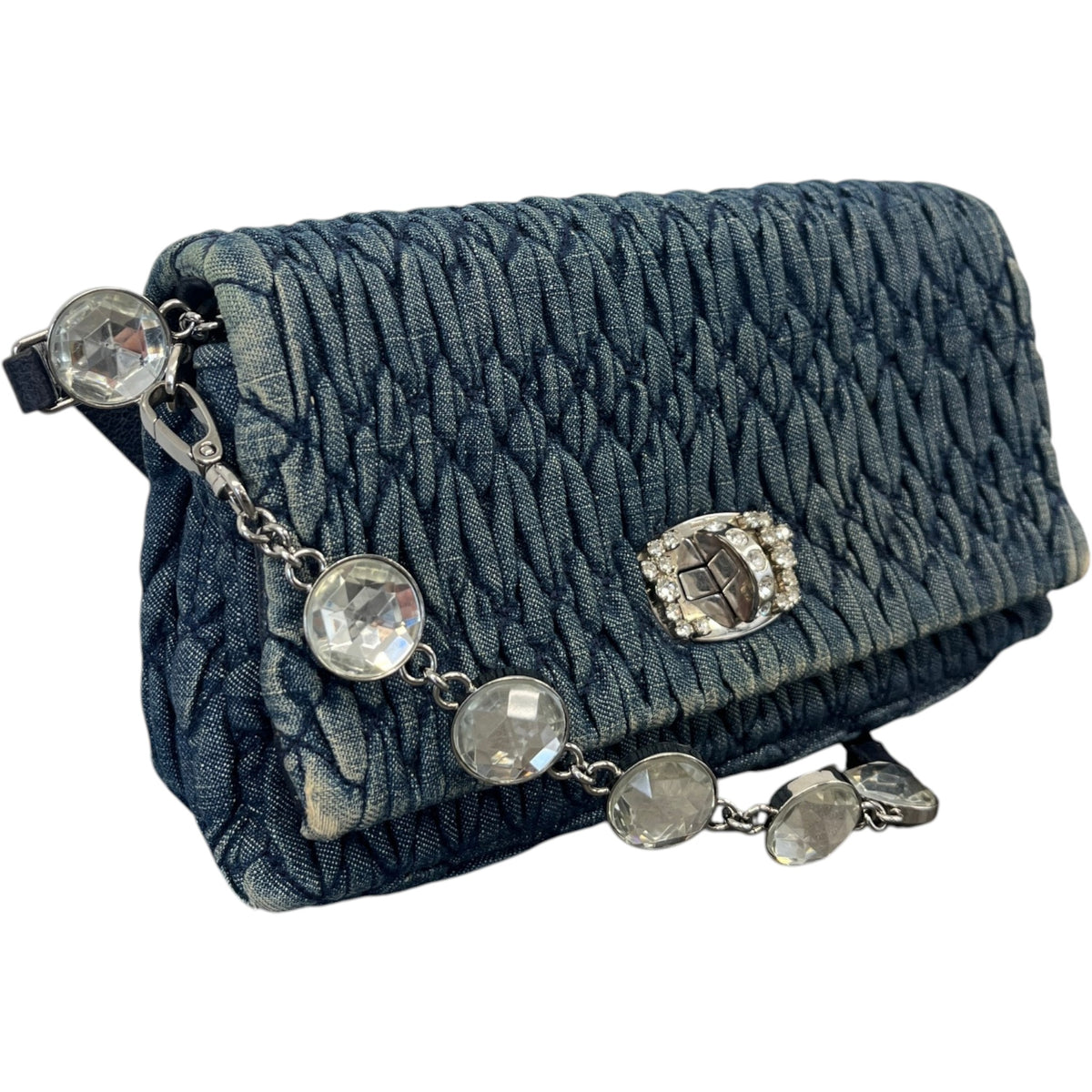 Women's Crystal Embellished Matelasse Crossbody Bag Blue - Photo 4