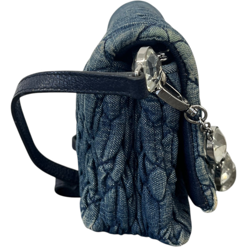 Women's Crystal Embellished Matelasse Crossbody Bag Blue