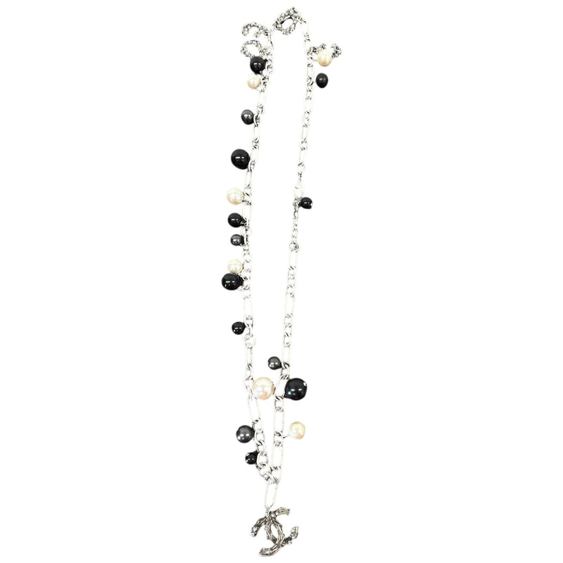 Women's Beaded Pearl CC Globe Necklace Silver