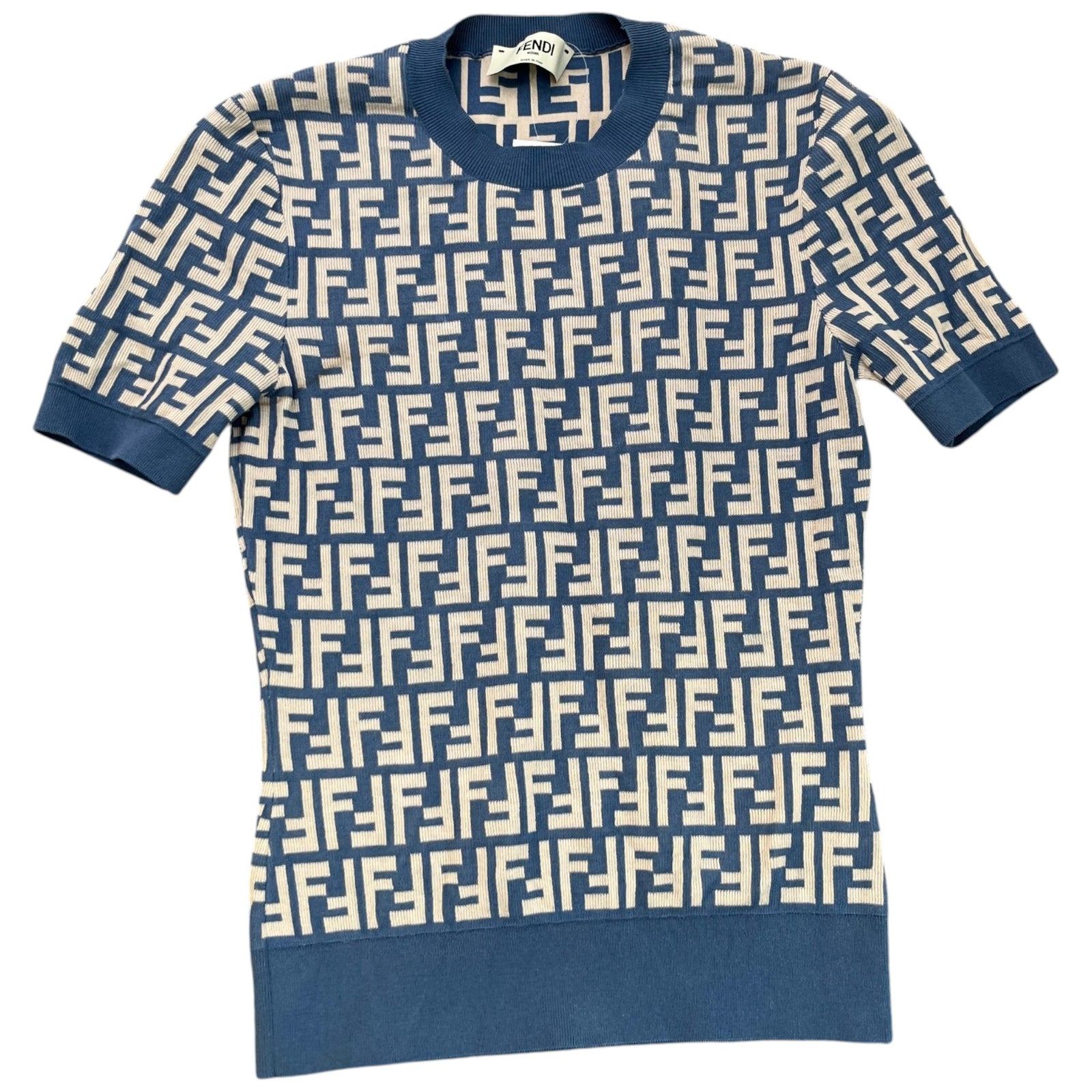 Women's Ff Jacquard Knit T-Shirt Blue Size S - Photo 1